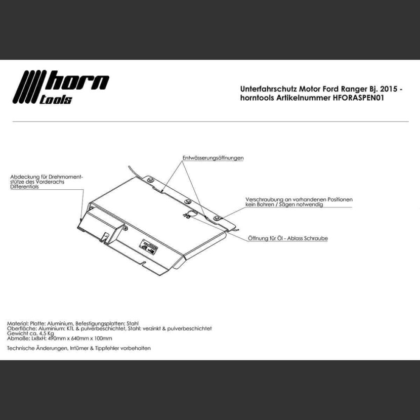 horntools Ford Ranger ab Bj 2011 - 2022 5teilig Unterfahrschutz Set - HFORASPSET2011