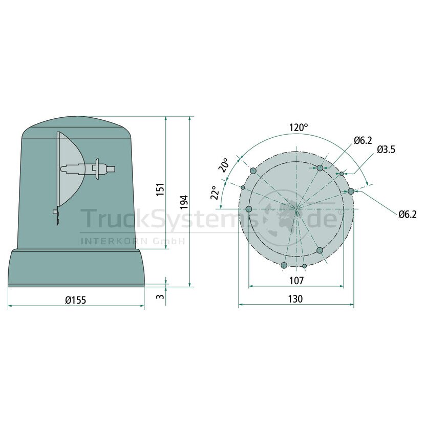 HELLA Rundumkennleuchte H: 194mm Durchmesser155mm 12V - 2RL 008 061-101 - 2RL008061101