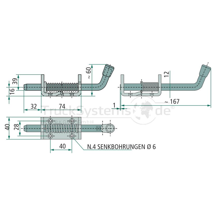 PASTORE & LOMBARDI Federriegel mit Feststeller Niro  - 035422278