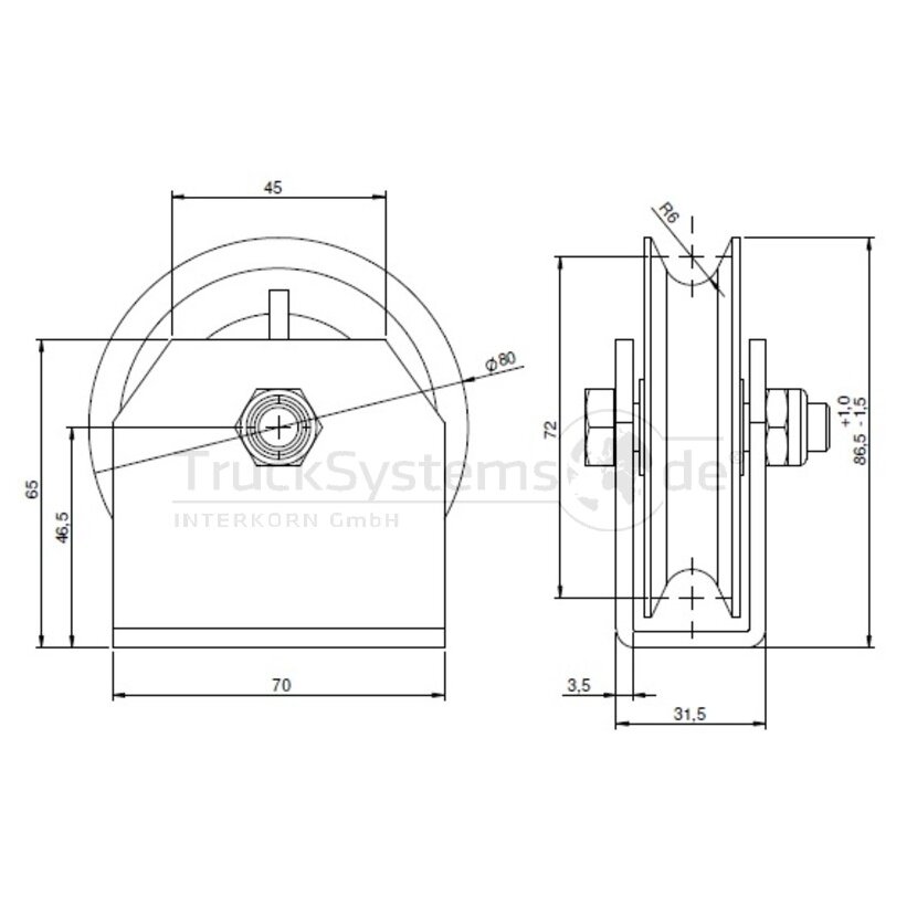 Schnurrolle /Seilrolle Durchmesser80mm  - 0300/80 - 4044407018813 - 30080