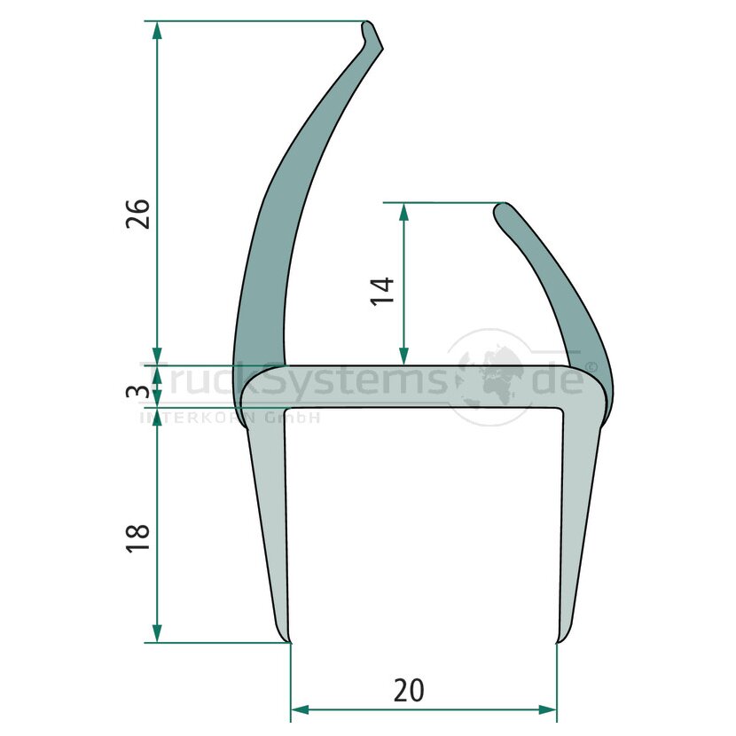 PASTORE & LOMBARDI PVC Hart-Weich Profil, grau, 20 mm, L 3000 mm - 072027103