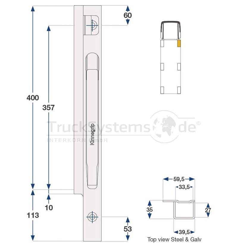 KINNEGRIP K20 Eckrunge vorne, rechts, Stahl KTL, 400 mm, Schraubversion - 204401-B 204401B