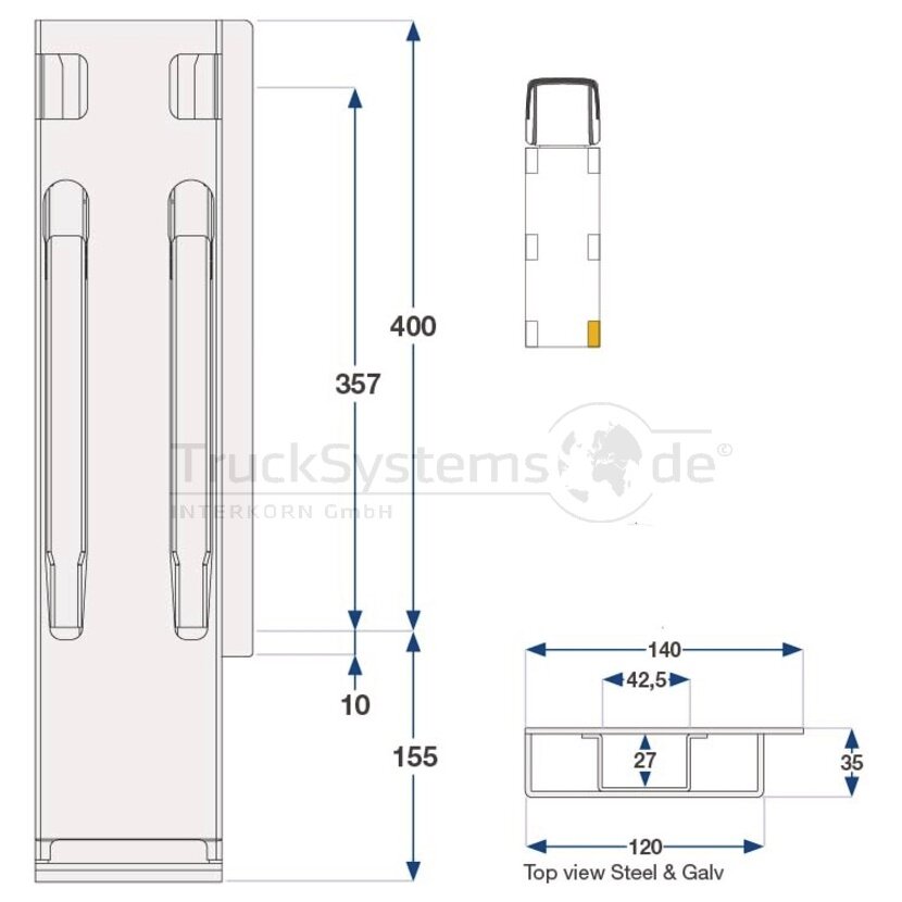 KINNEGRIP K20 Eckrunge hinten, rechts, Stahl KTL, 400mm, m.Verschluss, DV - 204001