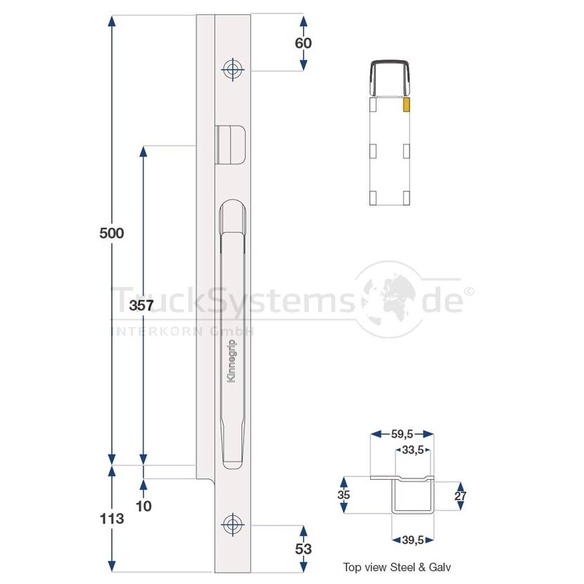 KINNEGRIP K20 Eckrunge vorne, rechts, microZINQ5, 500 mm, Schraubversion - 205403-B 205403B