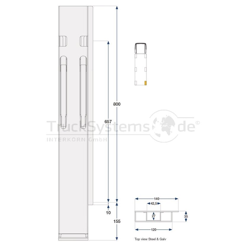 K20 Eckrunge hinten, rechts, Stahl, schwarz KTL-beschichtet, 800 mm Nennhöhe, TIR-Ausführung, mit Rückwandverschluss (DV)