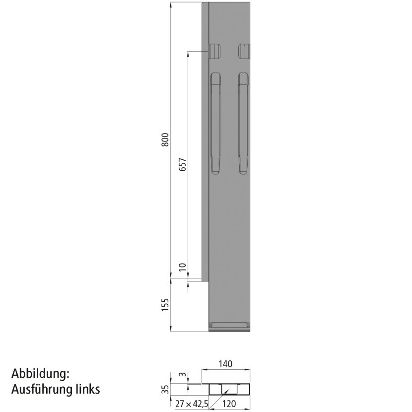 K20 Eckrunge hinten, rechts, Stahl, schwarz KTL-beschichtet, 800 mm Nennhöhe, TIR-Ausführung, mit Rückwandverschluss (DV)