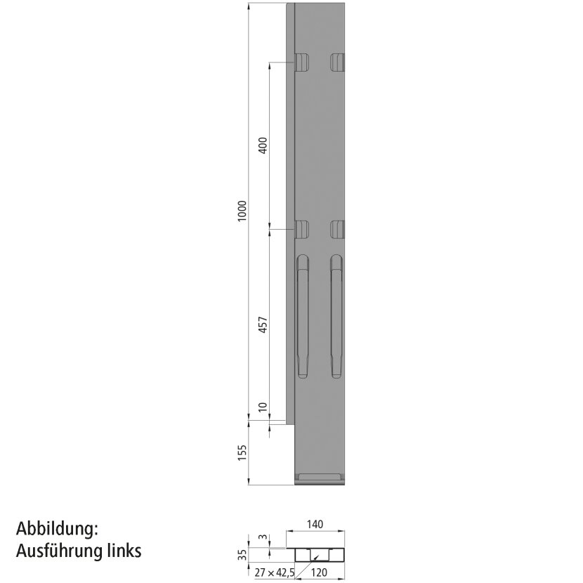 KINNEGRIP K20 Eckrunge hinten,rechts,microZINQ 5, 1000mm,m.Verschluss,DV - 210003