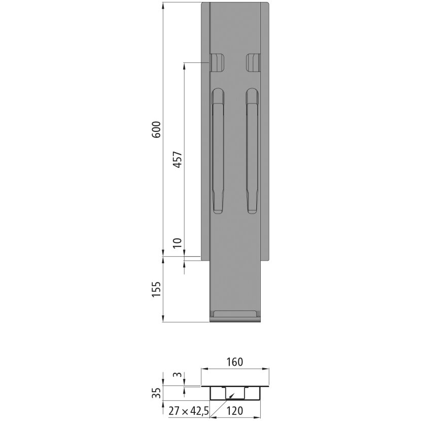 KINNEGRIP K20 Mittelrunge, Stahl, microZINQ?5, 600 mm, ohne Aufnahme - 206203