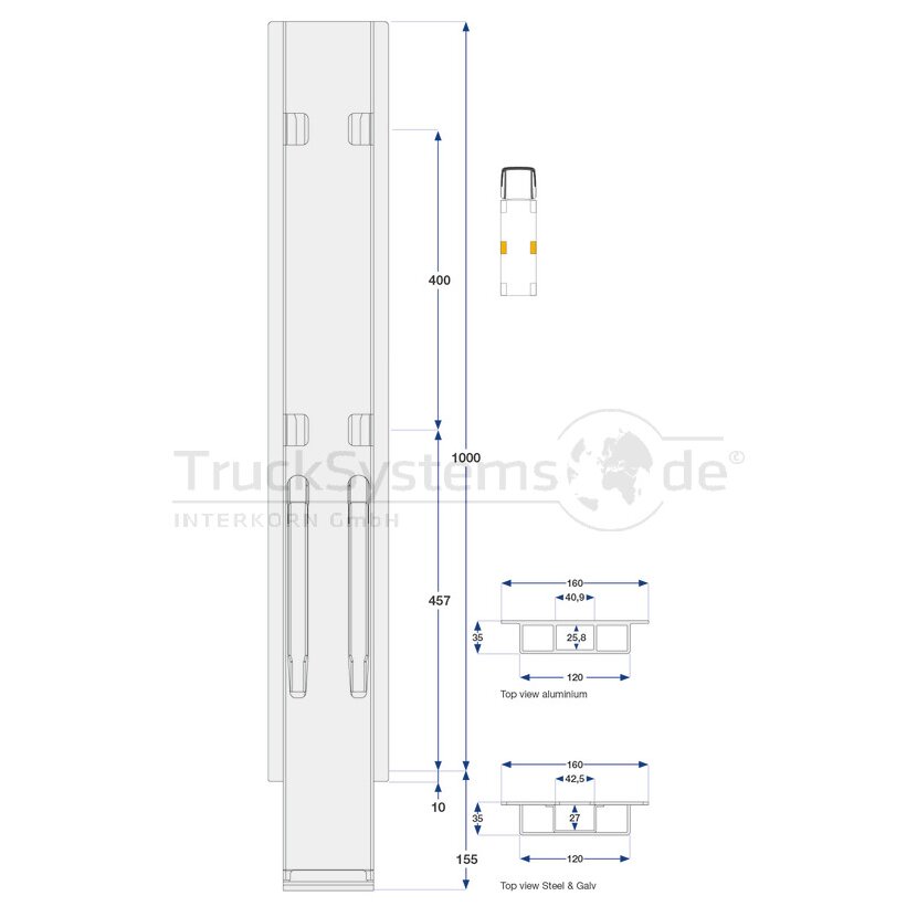 KINNEGRIP K20 Mittelrunge, Stahl, microZINQ?5, 1000 mm, ohne Aufnahme - 210203