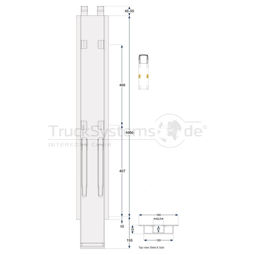 KINNEGRIP K20 Mittelrunge, Stahl, schwarz KTL, 1000 mm, mit Aufnahme - 210231