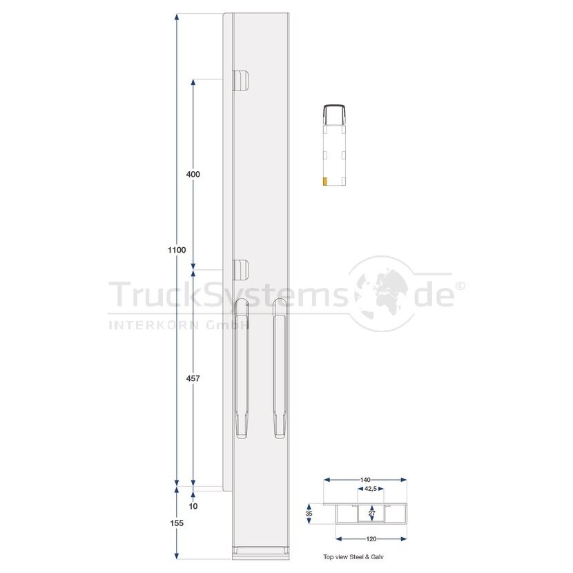 KINNEGRIP K20 Eckrunge hinten, links, Stahl KTL, 1000 mm, oderVerschluss,EV - 210701