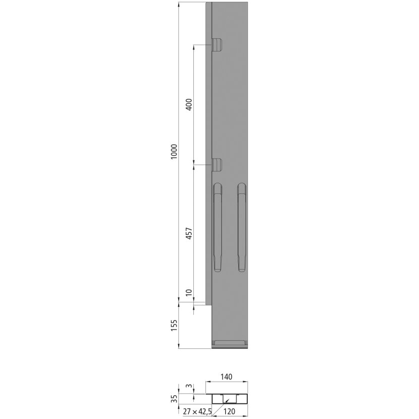 KINNEGRIP K20 Eckrunge hinten, links, Stahl KTL, 1000 mm, oderVerschluss,EV - 210701
