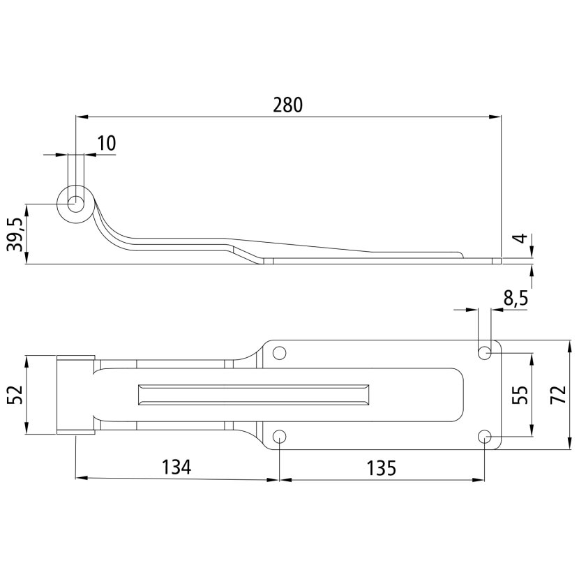 PASTORE & LOMBARDI Scharnierblatt, rostfrei, L 292,5 mm, B 52/72 mm, H 39,5 mm - 070116966A