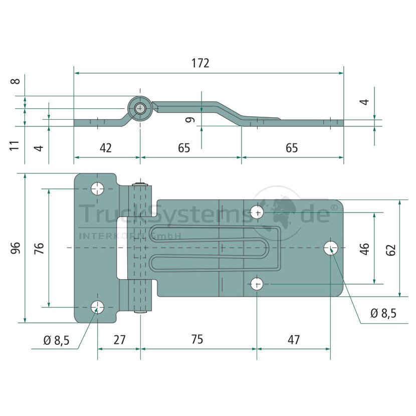 PASTORE & LOMBARDI Möbelwagenscharnier, verzinkt, L 172 mm, B 62/96 mm, H 11 mm - 070922016A