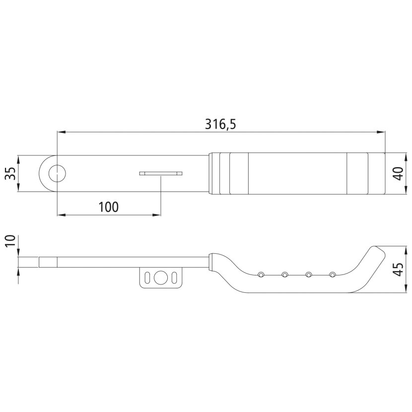 PASTORE & LOMBARDI Handhebel flach, rostfrei, 334 mm lang, für Durchmesser 22/27 mm - 071922018A