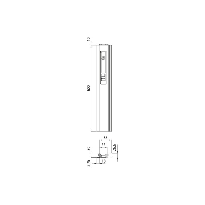 SUER T50 Langwegverschluss, Aluminium elox., 600mm, links,Short-pin - 106629548