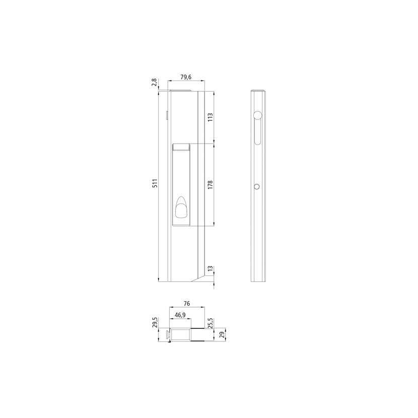 SUER Langwegverschluss SC511SSL, links, mit kurzem Anschlag, 511 mm - 385113512