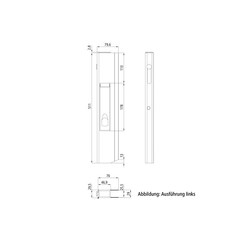 SUER Langwegverschluss SC511SSR, rechts, mit kurzem Anschlag, 511 mm - 385113513