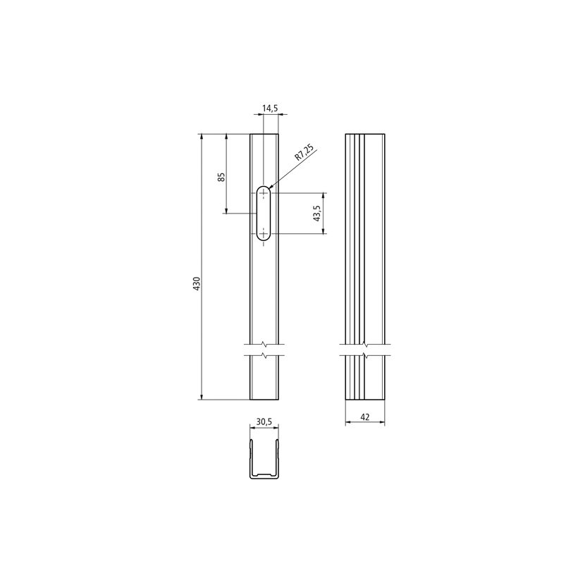 SUER 621044, 430mm, rechts, eloxiert, Langloch für 101101198 - 621044006