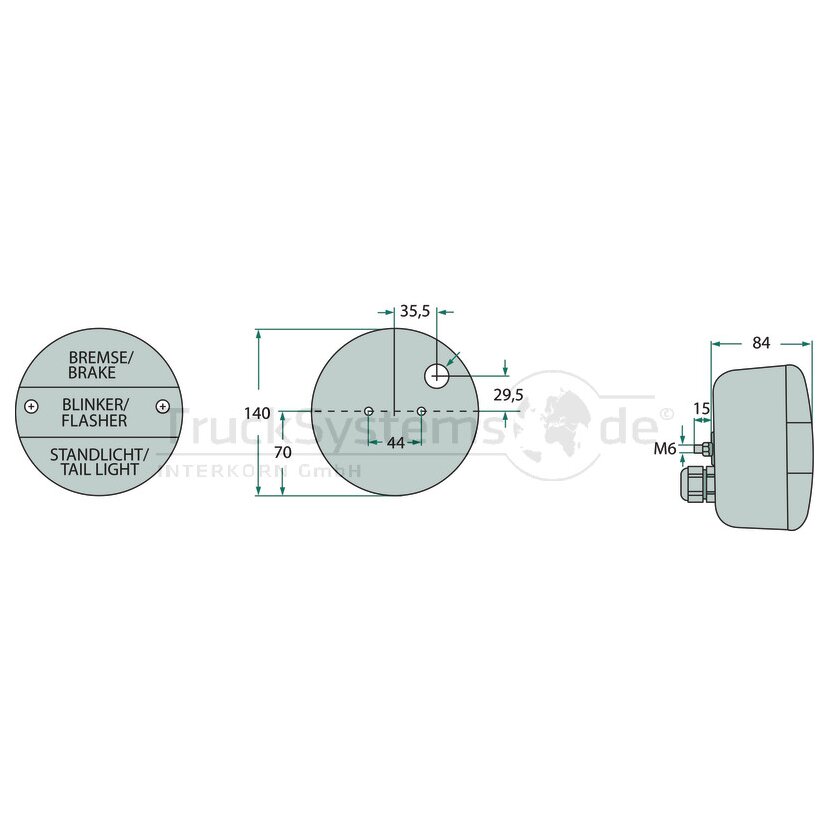 Aspöck 3-Kammer Leuchte, 24 V, 8-polig Baj., 140 mm ø, OEM - 23-8200-517 - 238200517 - 23-8200-511 - 238200511