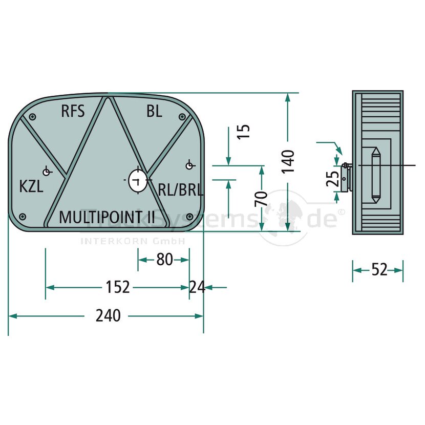 Aspöck Multipoint II, 12 V, links, 5-pol Bajonett,Dreieck,mit KZL unten,OEM - 24-7000-207 - 247000207 - 24-7000-201 - 247000201