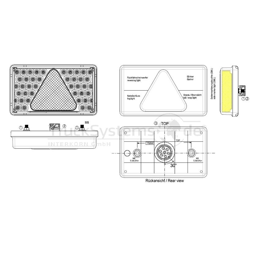 Aspöck MultiLED, 12 V, rechts, 7-polig ASS, mit Dreieck, mit NSL/RFS/SML - 24-7592-007 - 247592007 24-7592-001 - 247592001