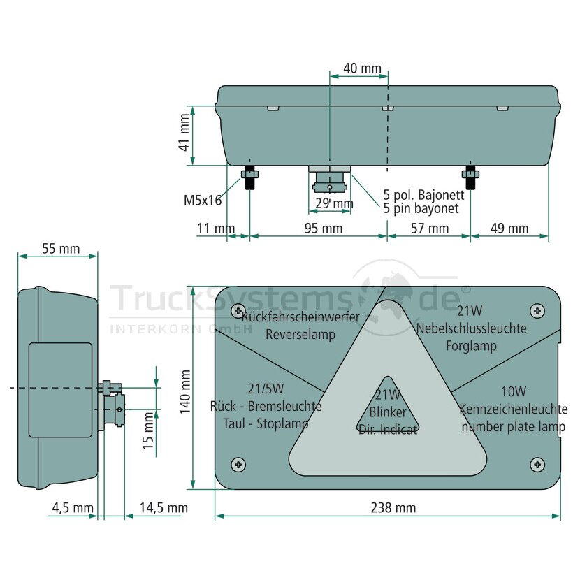 Aspöck Multipoint V LED, 12 V, re, 5-polig Bajonett, mit Dreieck, mit RFS - 24-8714-007 - 248714007 - 24-8714-001 - 248714001