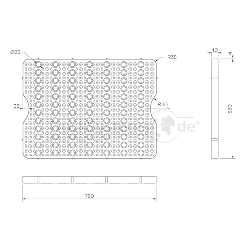 JONESCO Kleingebindewanne mit abnehmb. PE-Lochpl.  - ST1-40-BK-BK/D - ST140BKBKD