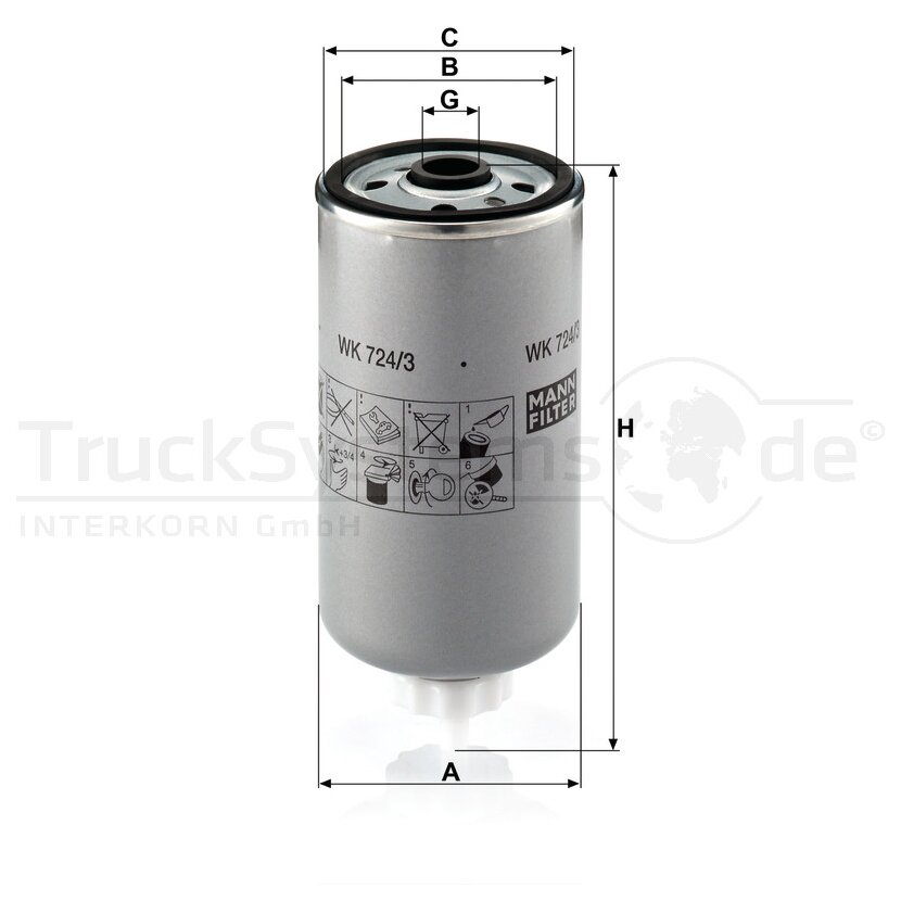 MANN-FILTER Kraftstofffilter WK 724/3 - WK724/3 für 190 8556