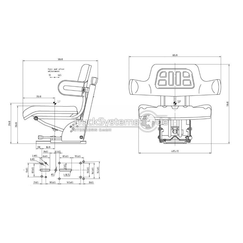 Tondo - PVC - Mechanisch gefedert - Schleppersitz Traktorsitz Staplersitz Baumaschinensitz - MS700R ITS