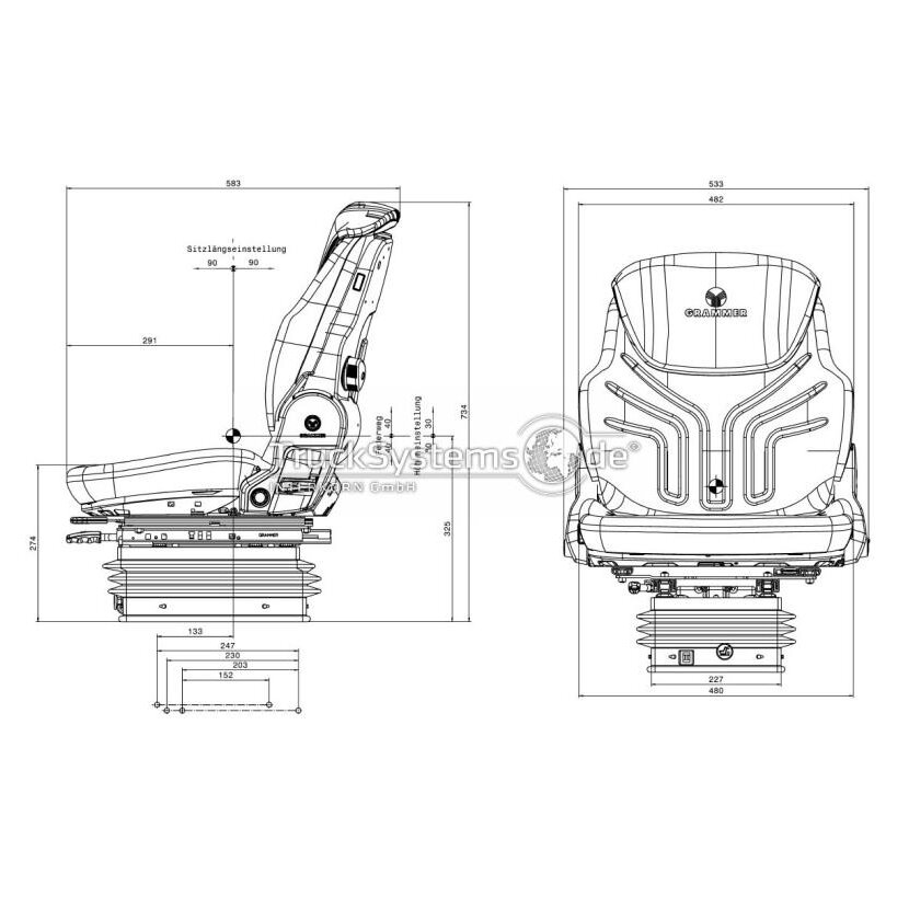 GRAMMER Traktor Sitz Compacto Comfort W luftgefedert - NEW - 1288538 - MSG 93/721