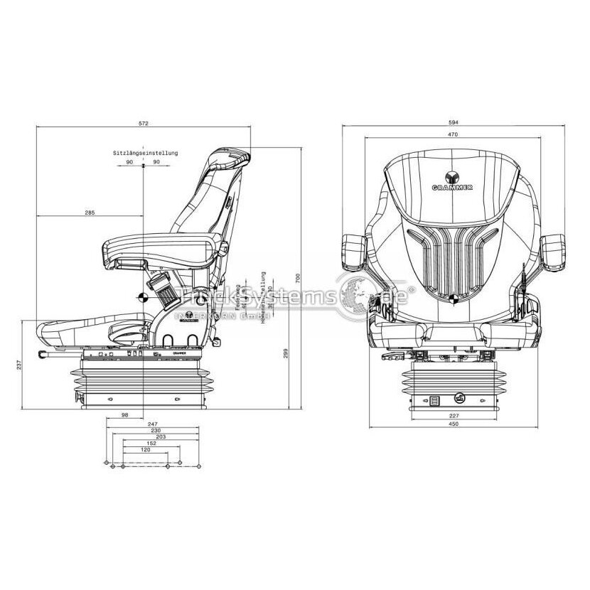 GRAMMER Traktor Sitz Compacto Comfort M luftgefedert - NEW - 1289045 - MSG 93/521