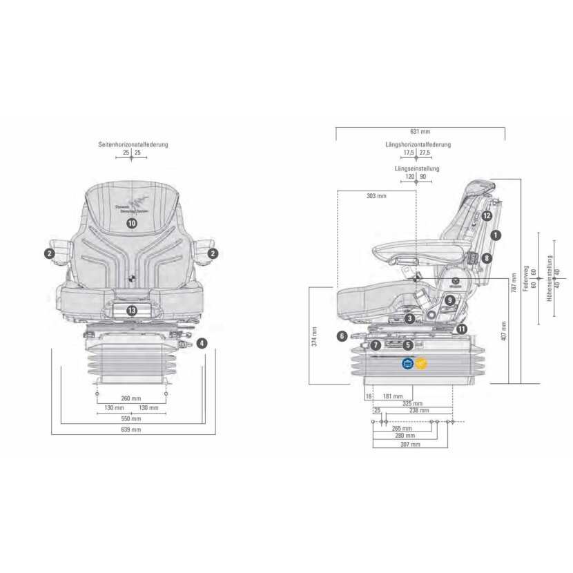 Sondersitz Deutz: Auf Basis GRAMMER Schlepper Sitz Maximo Dynamic - NEW - 1288545SDF - MSG 95AL/741