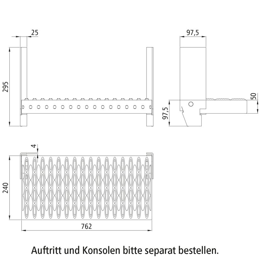 Klapptritt ohne Konsolen, Aluminium, 762 mm