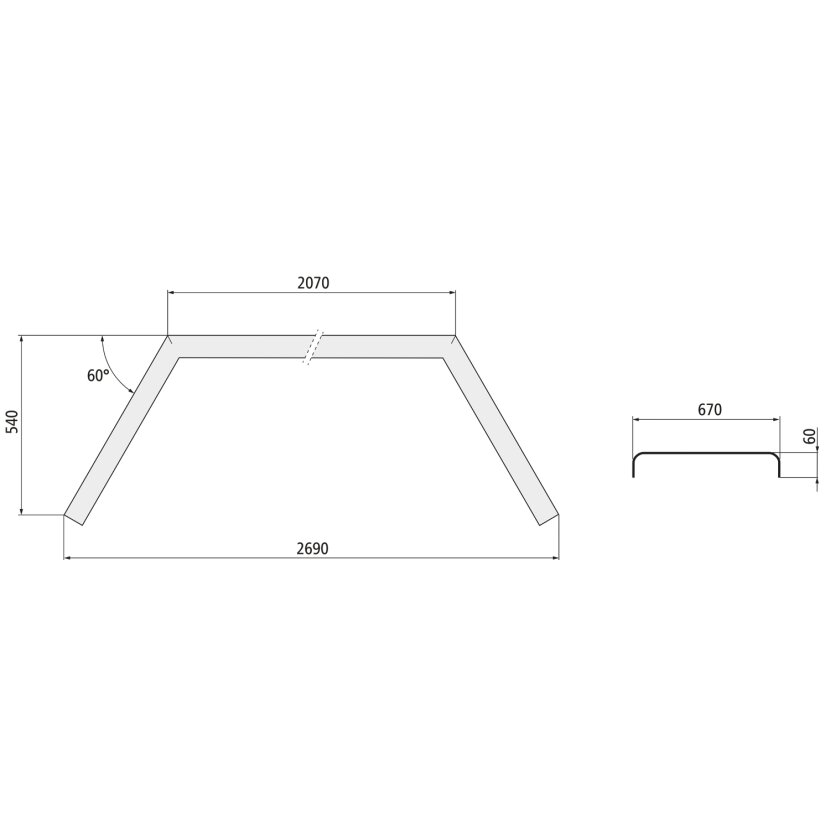 DA-Kotflügel RA 269.67, Riffelblech 3/5, 670 × 2690 × 540 mm