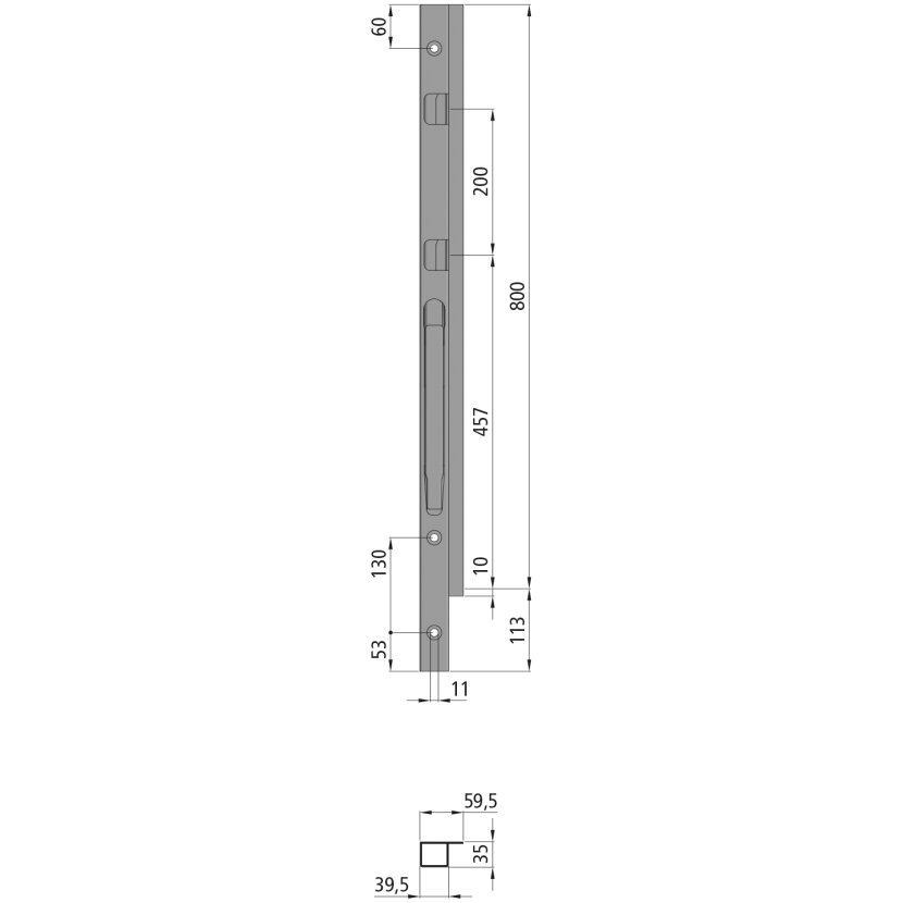 K20 Eckrunge vorne, links, Alu eloxiert, 800 mm, Schraubversion