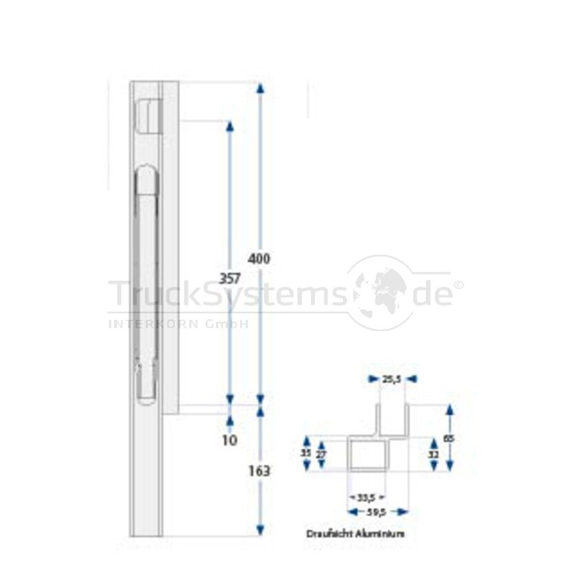 KINNEGRIP K20 Eckrunge vorne, rechts, Aluminium eloxiert, 400 mm - 204402