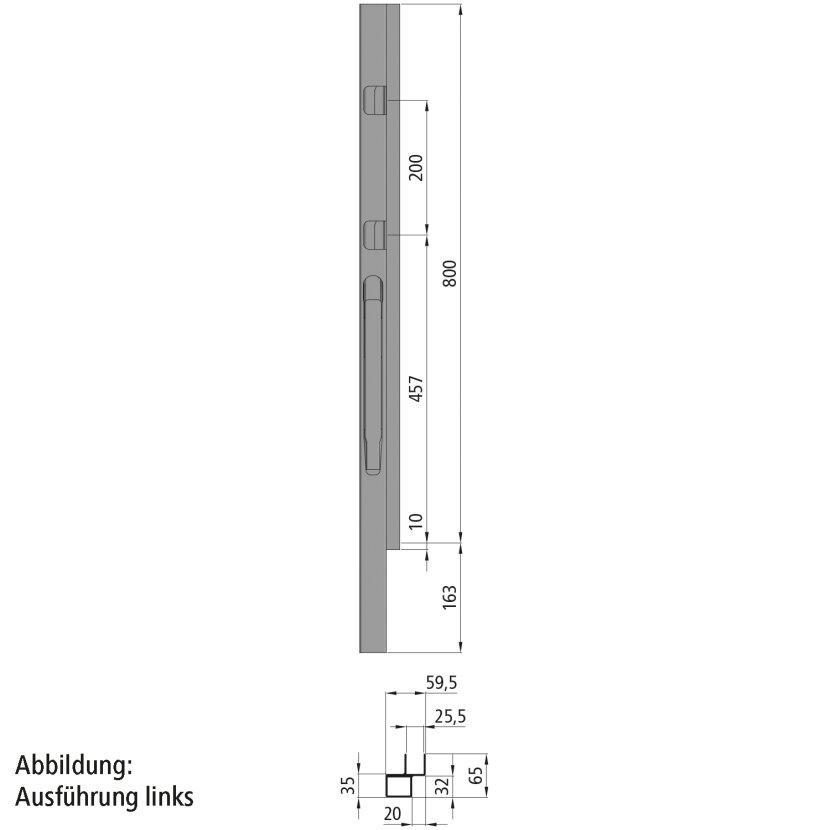 KINNEGRIP K20 Eckrunge vorne, rechts, Aluminium eloxiert, 800 mm - 208402