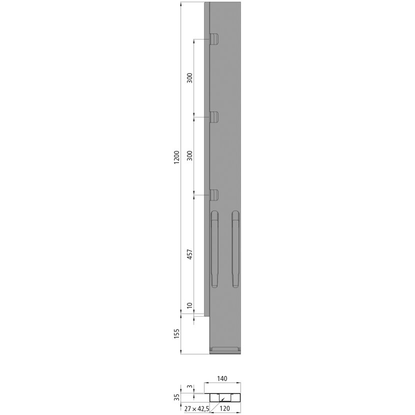 KINNEGRIP K20 Eckrunge hinten, links, Stahl KTL, 1200 mm, oderVerschluss,EV - 212701