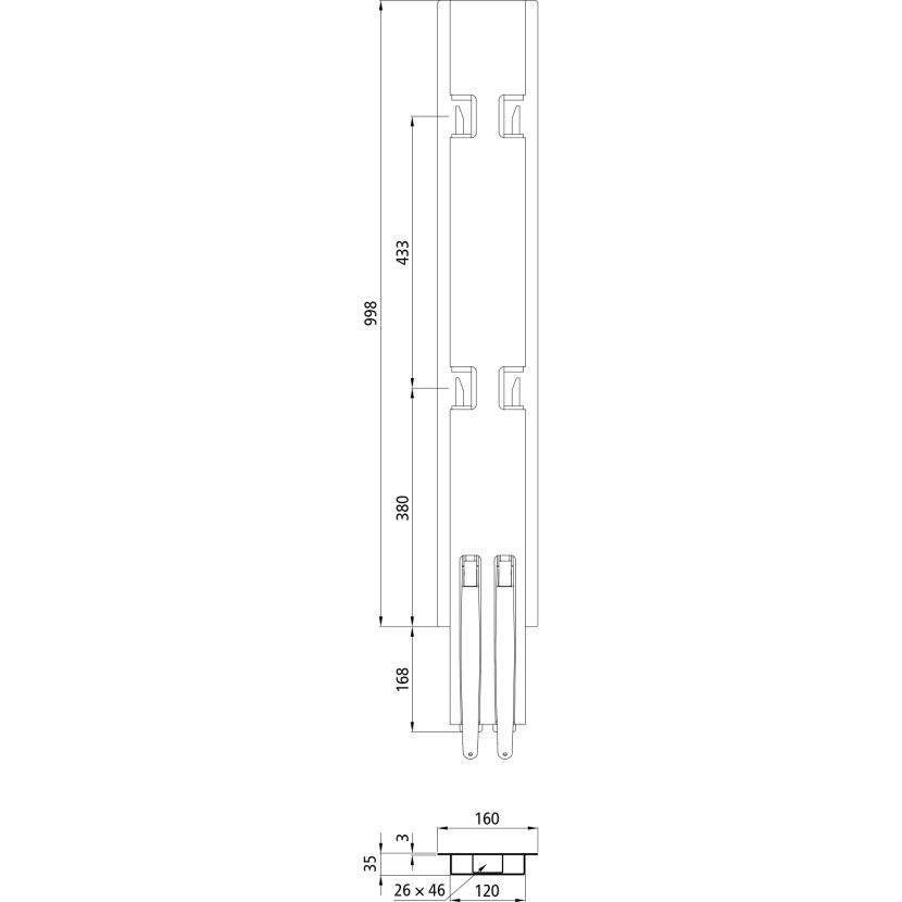 K5 Mittelrunge Stahl KTL , 1000 mm BWH ohne Aufnahme