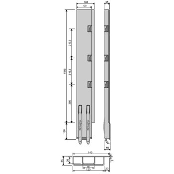 K5 Hinterrunge Stahl KTL, rechts, 1200 mm BWH, ohne...