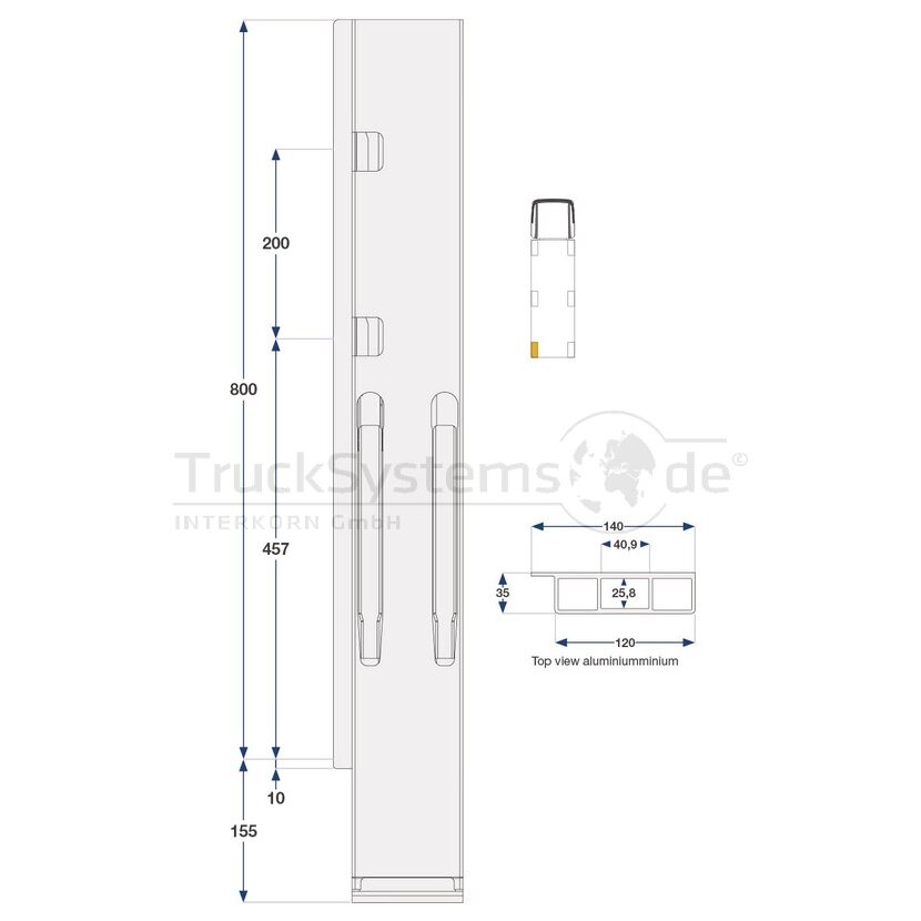 KINNEGRIP K20 Eckrunge hinten, links, Alu eloxiert, 800mm,oderVerschluss,EV - 208702