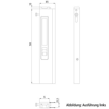 Langwegverschluss T 50, 500 mm, rechts