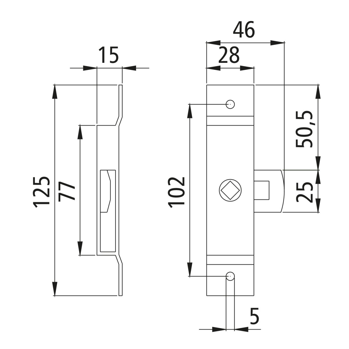 Zungenschloss Mit Vierkant (8 Mm) Für PKW-Anhänger – Verzinkt, 125x28 Mm – Zum Anschrauben