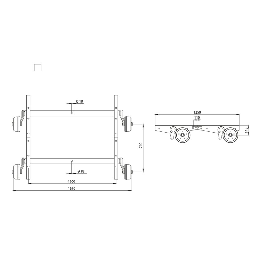Tandem-Achsaggregat GF 2100 - 5/67/112, mit Bremse, 1200 mm AM