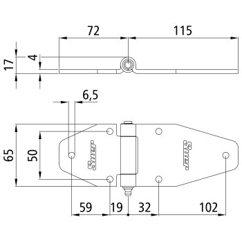 Seitentürscharnier, verzinkt, L 187 mm, B 65 mm, H...