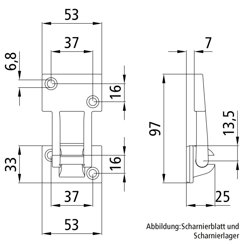 Scharnierblatt zum Kofferdeckelscharnier, Stahl verzinkt
