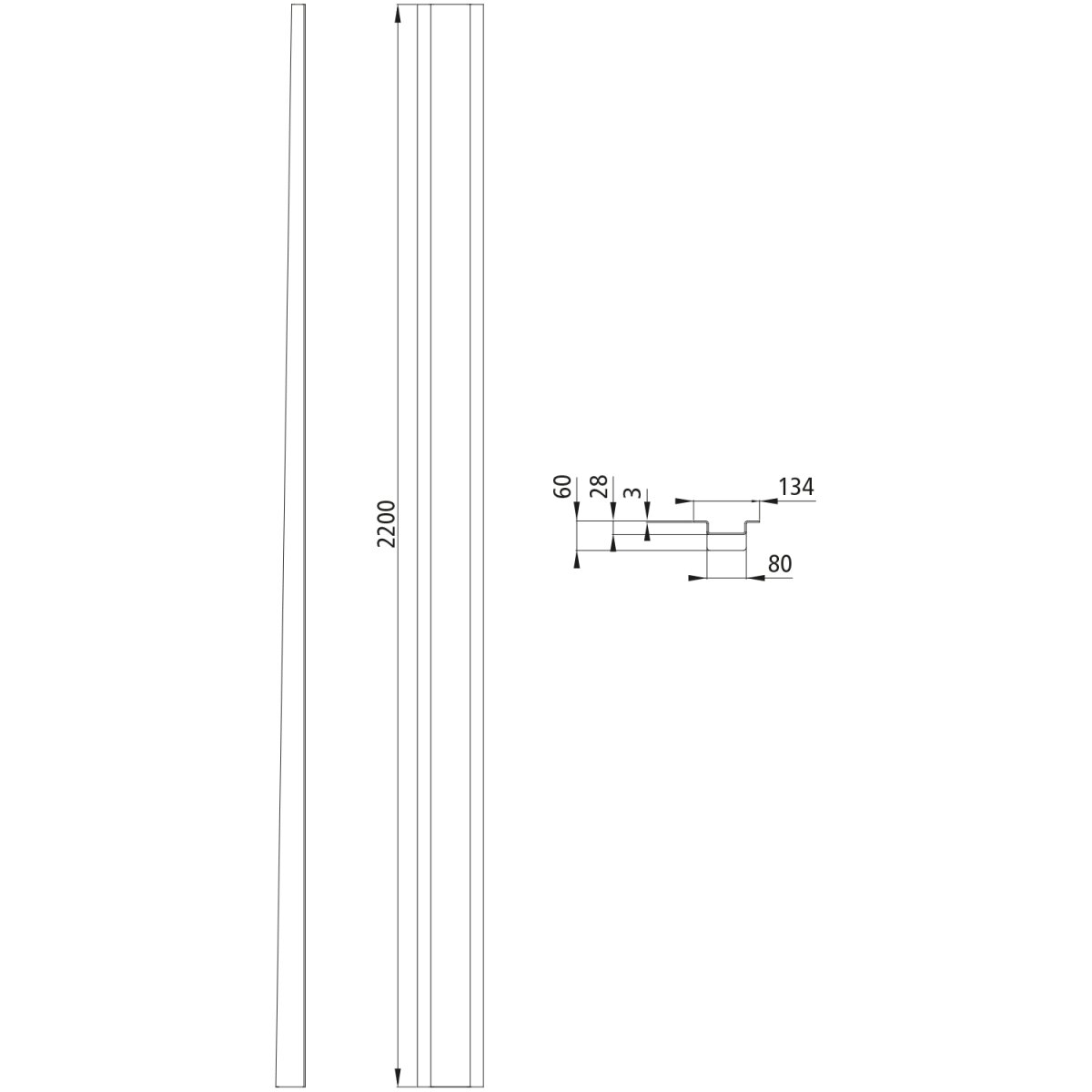 Stirnwandstütze, S235JRG2, Länge 2200 mm, roh