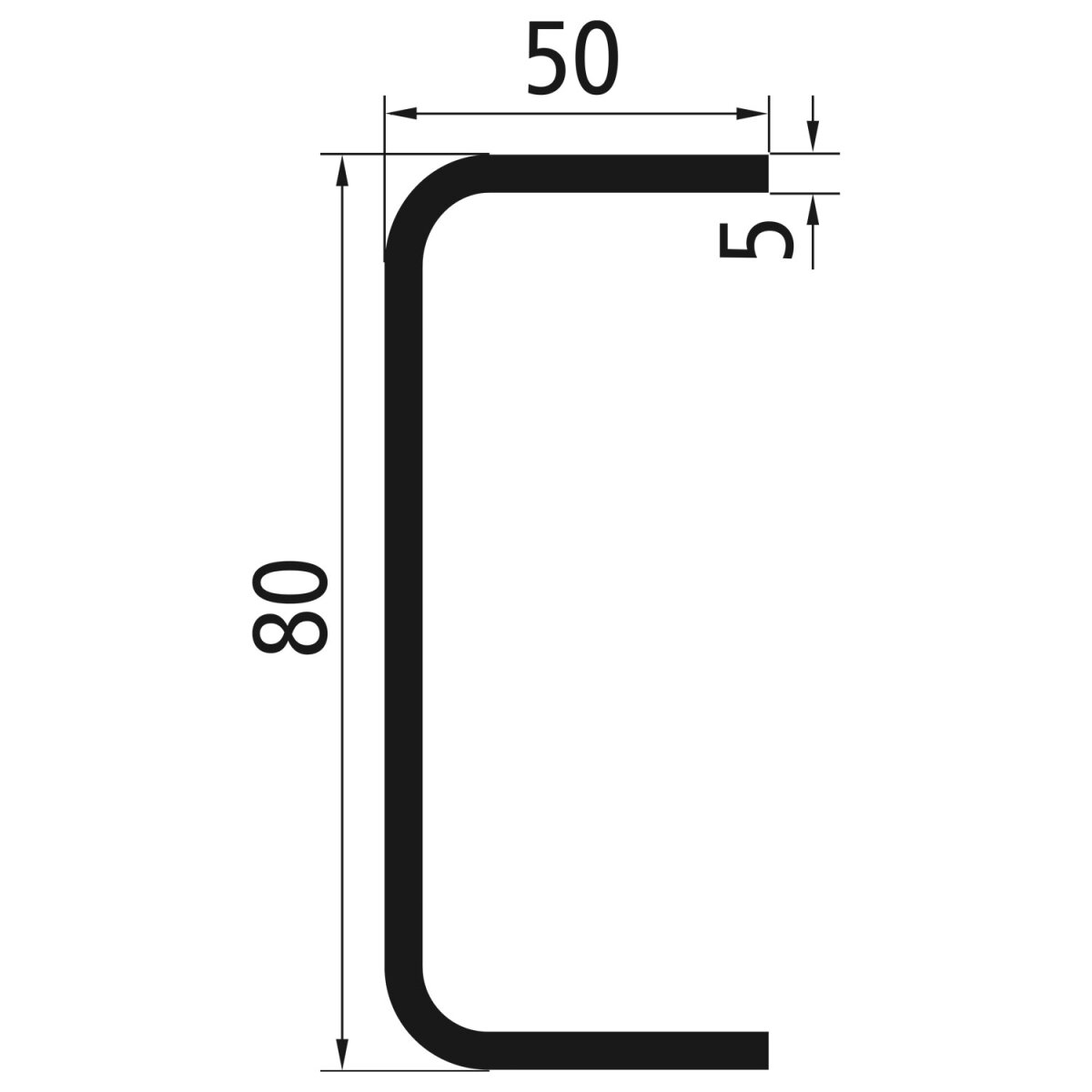 U-Baustahl, S235JRG2, roh, 6000 mm, 80 x 50 x 5 mm