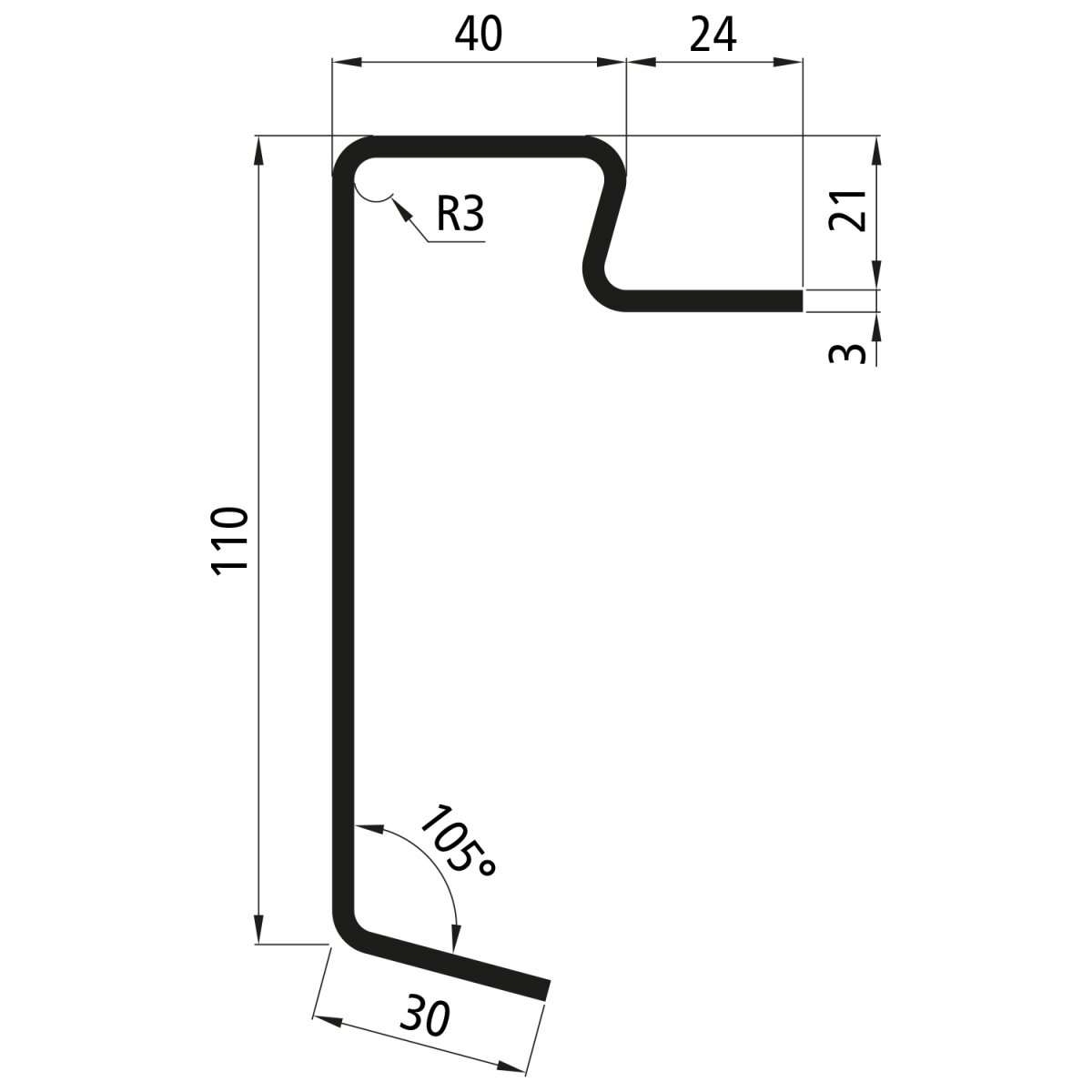 Bodenrahmenprofil Pritsche, S235JRG2, roh, 6300 mm, 110x21x3 mm